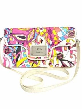 Nicole by Nicole Miller Multicolor Floral Paisley Clutch with White Strap